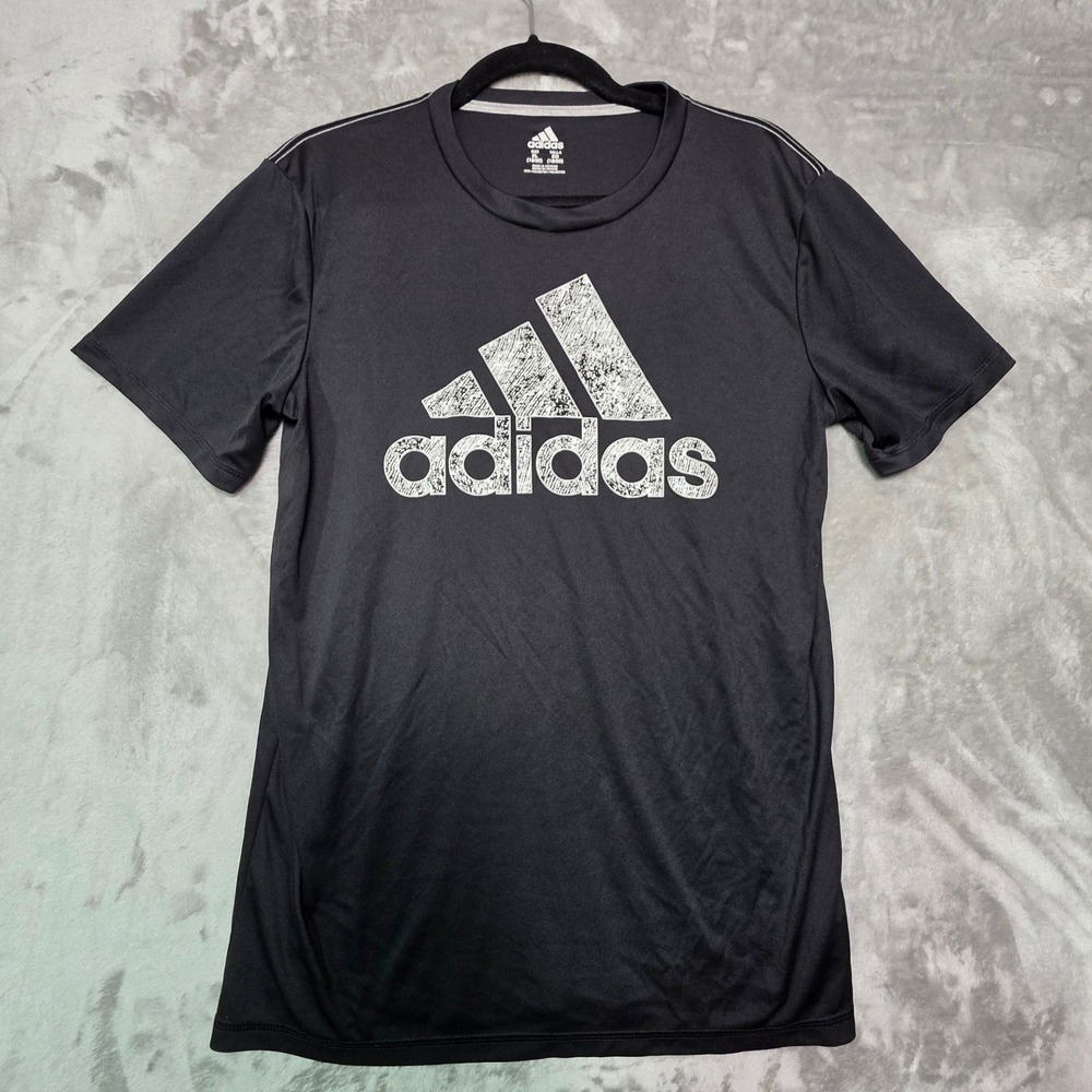 Adidas Boys XL 18/20 Black Climalite Distressed Logo Graphic Tee Short Sleeve